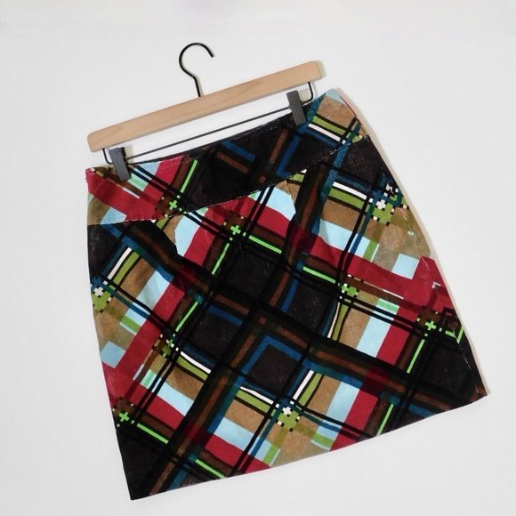 ETCETERA Corduroy Plaid Pencil Skirt Stretch Dark Academia Preppy College Size 8 - Picture 6 of 11